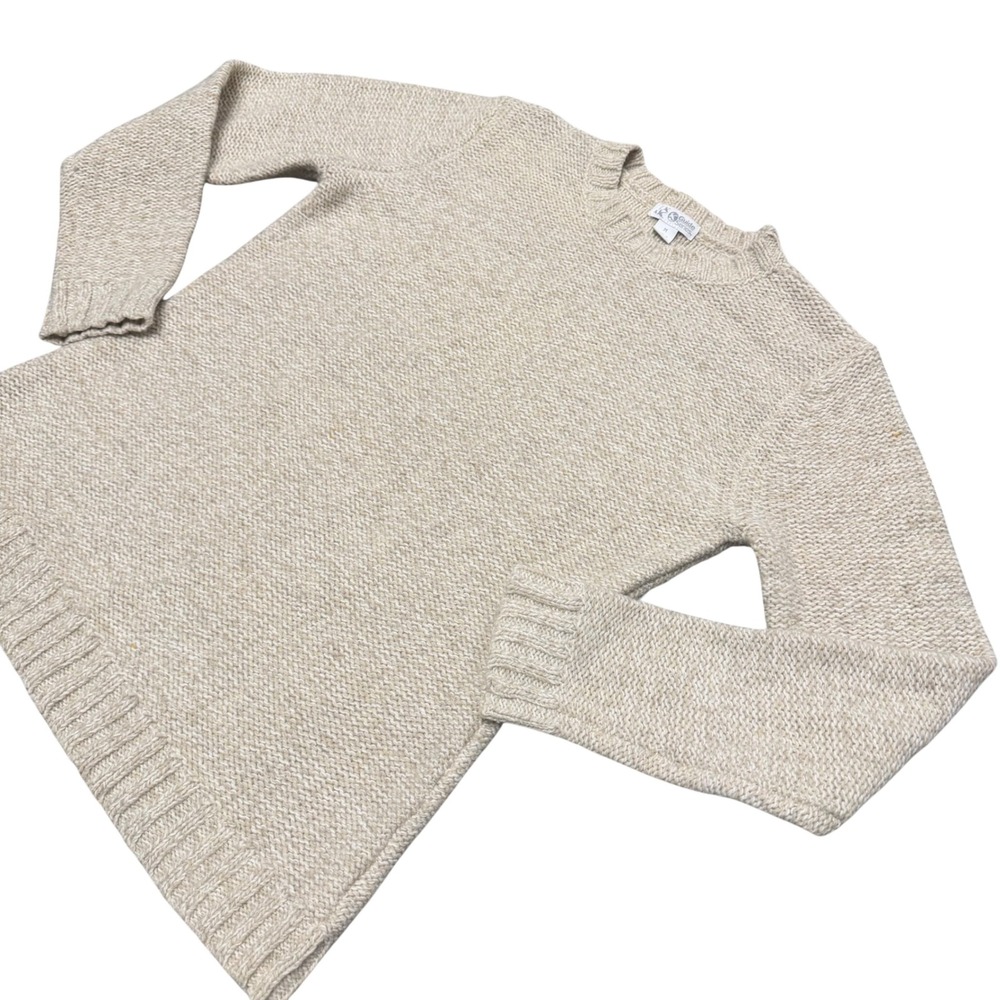 Womens Chunky Knit Sweater Wool Blend M Oatmeal Gorpcore Pullover Crewneck
